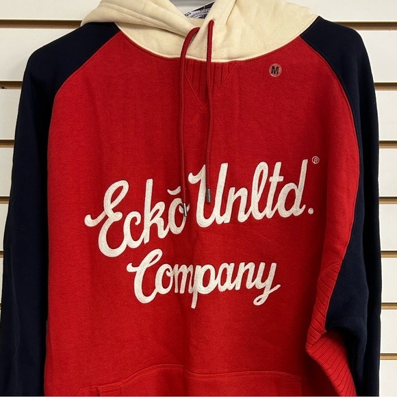 Ecko‎ Unltd. Hoodie Pullover Red/Blue/Cream Embroidered NWT Hand Warmer Pocket - Picture 2 of 14